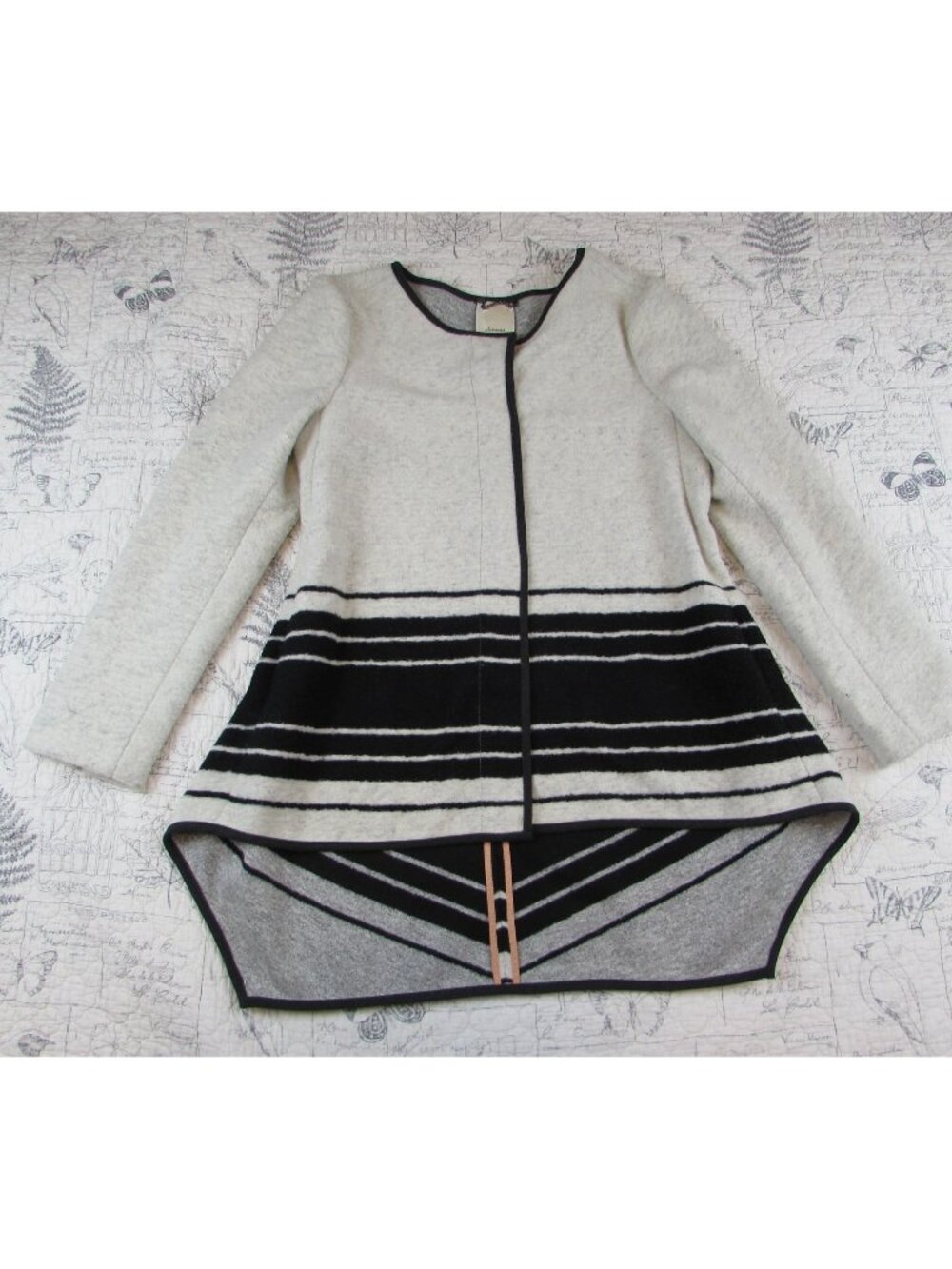 EUC FALLVNTG Anthropologie ELEVENSES Asymmetrical long Jacket  Ardsley striped M